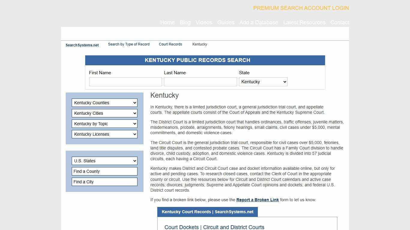 Kentucky Court Records SearchSystems.net