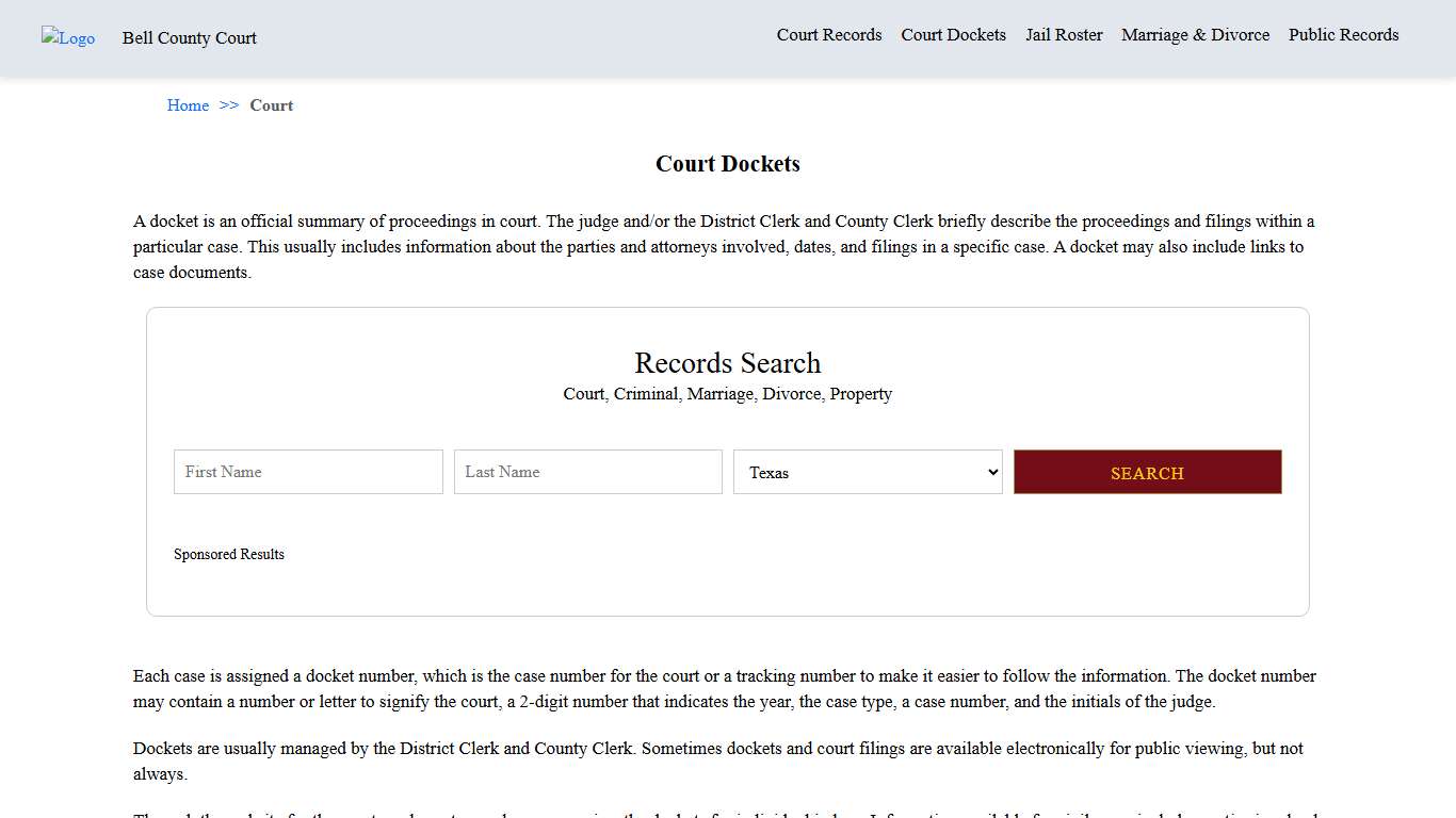 Court Dockets Bell County Court